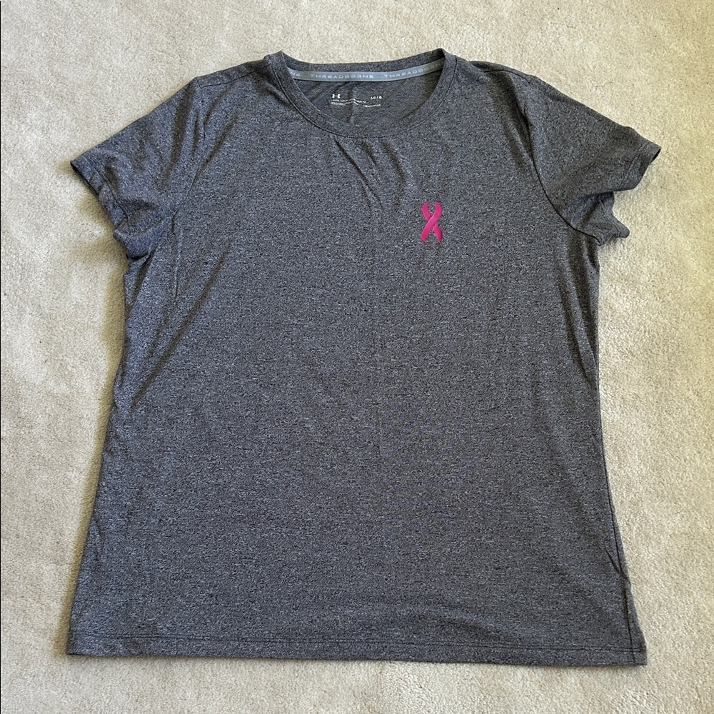 Under Armour Gray Tee with Pink Ribbon